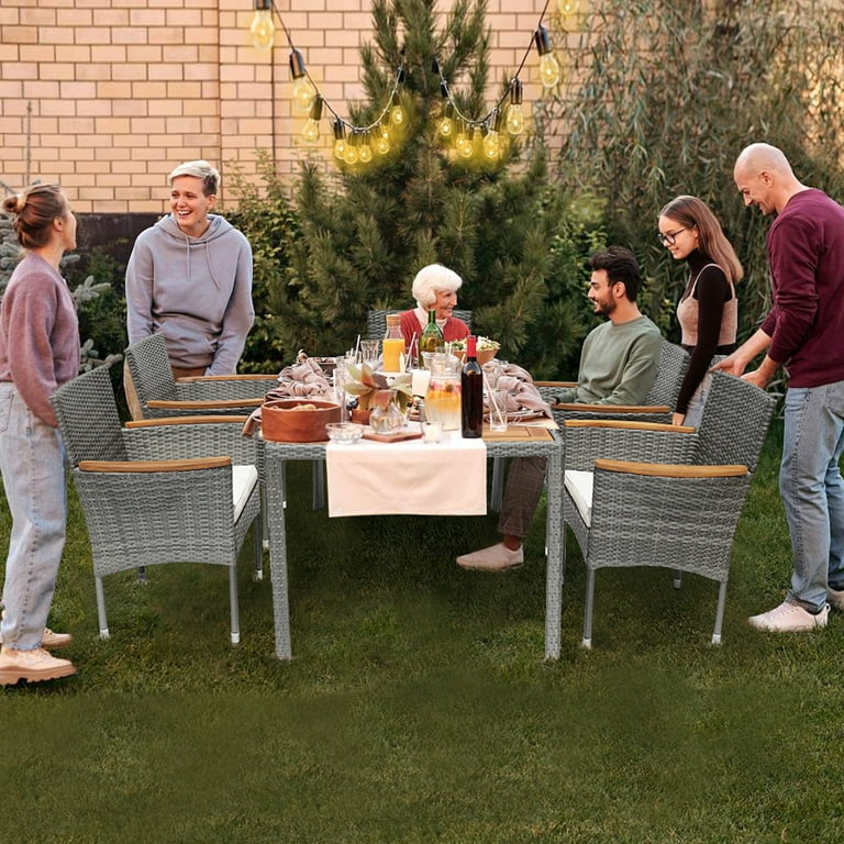 Homy Grigio 2 Piece Outdoor Patio Table and Chairs Set of 6 Outdoor Dining Set for 6 Patio Dining Sets Back Yard Furniture Set for Outside Patio