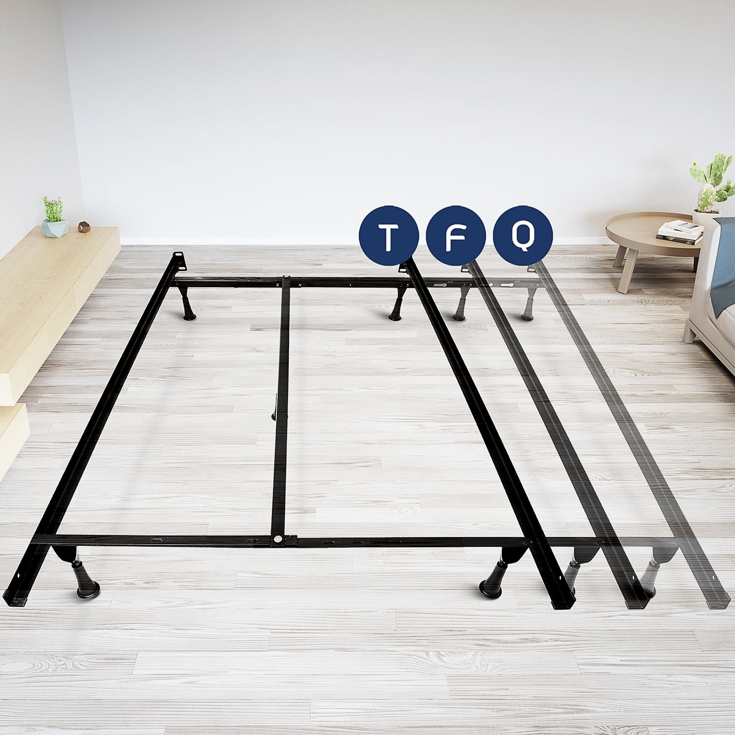 Size Adjustable Steel Bed Frame With Casters Wheels Heavy Duty Twin Full Queen 