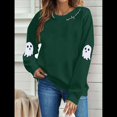 thumbnail image 4 of Suéter Informal de Larga con Cuello Redondo y Estampado de Calavera Fantasma para Mujer, para Otoño e Invierno, con Farolillos de Halloween Verde Oscuro XL, 4 of 9