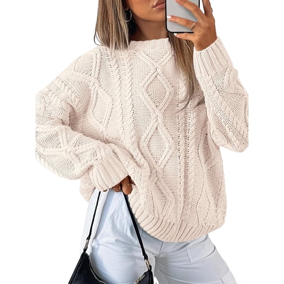 Women's Cable Knit Sweater Oversized Crewneck Pullover Cozy Fall Winter Fashion