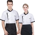 thumbnail image 3 of kurtrusly Chef Jacket Men Chef Coat Skin Friendly Chef Uniforms O-Neck Cheap Short Sleeve Tops Bakery Cooking Clothes Work Wear White L, 3 of 5