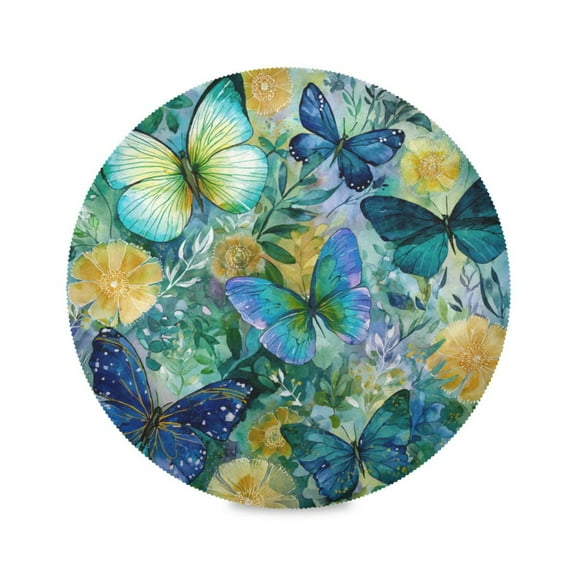 WOBOGO Green Butterfly Round Placemats Set of 1 Heat Resistant Washable Kitchen Table Decorations 15.4in