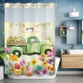 thumbnail image 6 of Spring Floral No Hooks Shower Curtain with Snap-in Liner Oil Painting Flowers Watercolor Farm Green Truck Shower Curtains for Bathroom, Waterproof, Easy Install, Washable 48"x72", 6 of 9