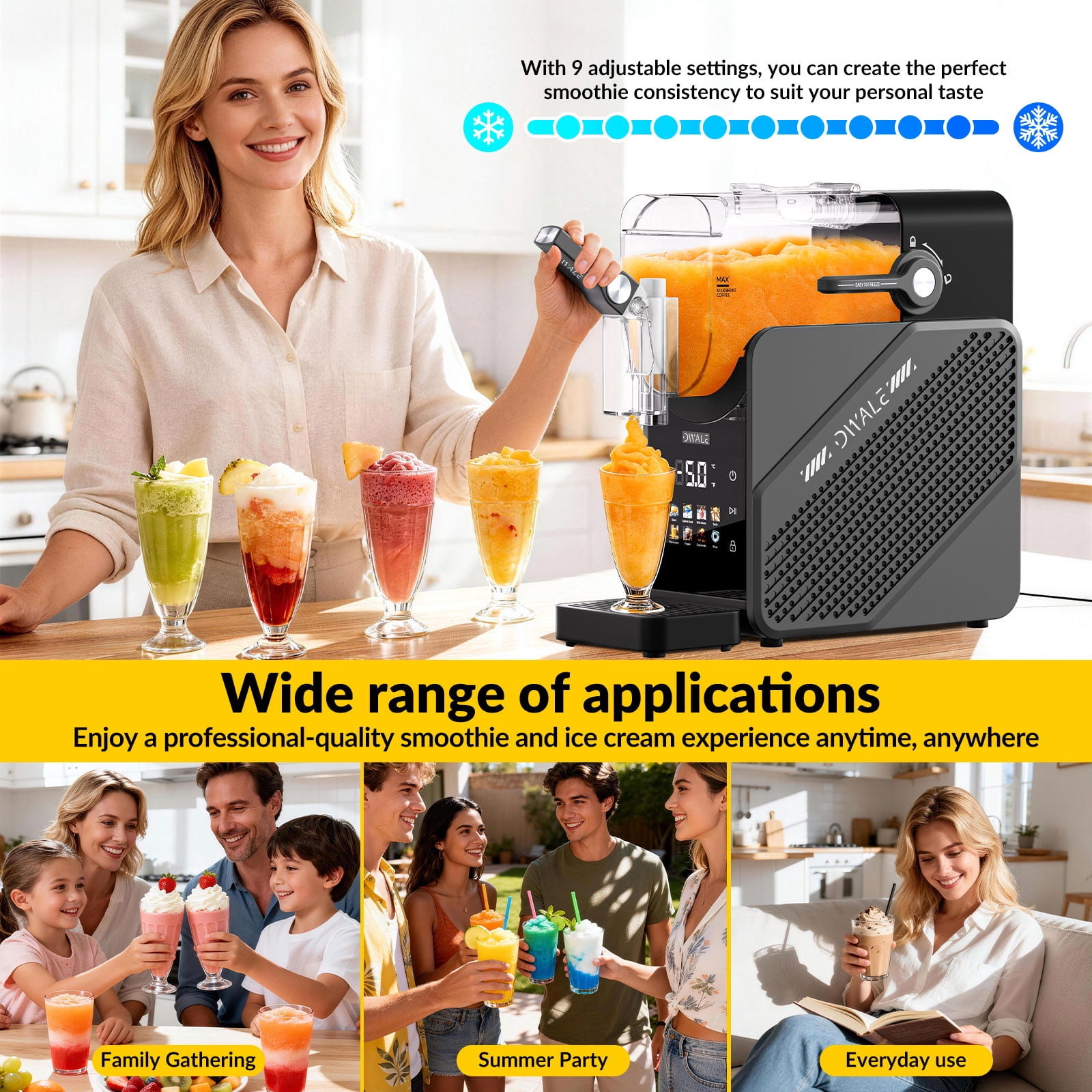 88oz Slushy Machine, 7-in-1 Slushy Machine for Home,Frozen Drink & Ice Cream Maker with LED Display,No Ice Needed,Auto Clean, Quiet-Color Screen Model