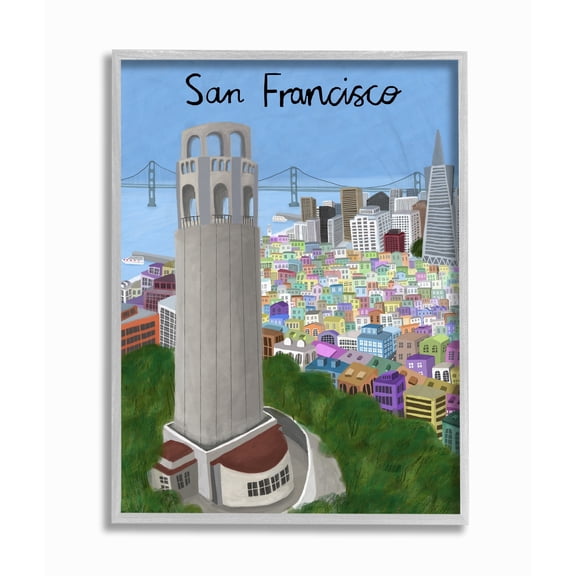 Stupell Industries San Francisco Landmark City Scene Colorful California Architecture Framed Wall Art Design by Carla Daly, 11" x 14", Gray Framed