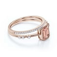 thumbnail image 2 of 1.75 Carat Emerald Cut Morganite And Diamond Moissanite Thin Engagement Ring, Slim Wedding Ring In 925 Sterling Silver With 18K Rose Gold Plating Bridal Rings Set, Promise Ring, Anniversary Ring, 2 of 3