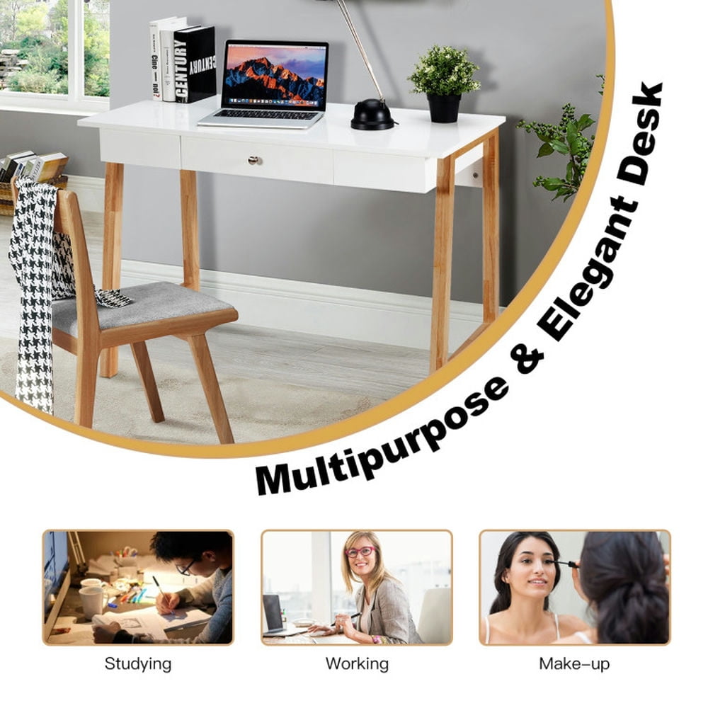 Demi Bonn Computer Desk Laptop PC Makeup Vanity Table, Small Home Office Desk Study Writing Table, Beige