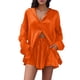 thumbnail image 1 of Conjunto de camisa de manga larga lisa y pantalones cortos para mujer: ropa informal de playa, cintura elástica, tallas S-XXL, contorno de pecho 130-146 cm, 1 of 5