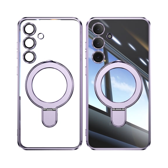 for Samsung Galaxy S25 FE Magnetic Clear Case with All-inclusive Camera Lens Film [Compatible with MagSafe] Shockproof Plating Anti-yellowing Transparent Ring Kickstand Slim Phone Case,Lavender