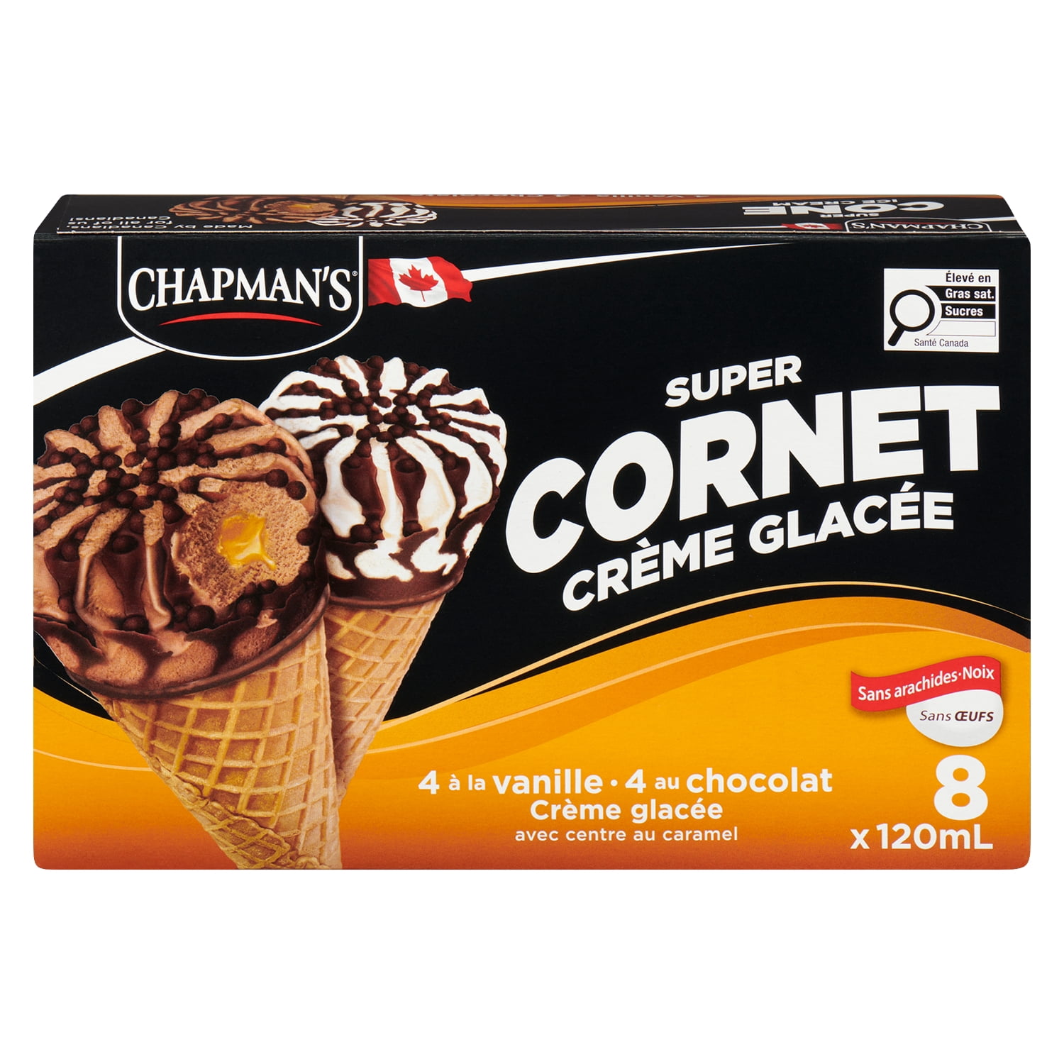 Chapman's Super Caramel Centre Ice Cream Cone in a Box, 8 x 120mL