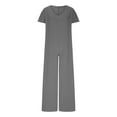 thumbnail image 5 of Jumpsuit for Women Solid Color V Neck Casual Long Rompers Short Sleeve Overalls Loose Baggy Trendy Clothing, 5 of 7