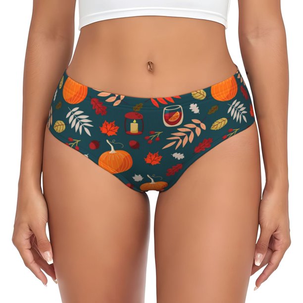 Balery Autumn with Pumpkins Ropa Interior de Algodón para Mujer con Dibujo – Braguitas Cómodas y Elásticas, Estilo Clásico-X-Small