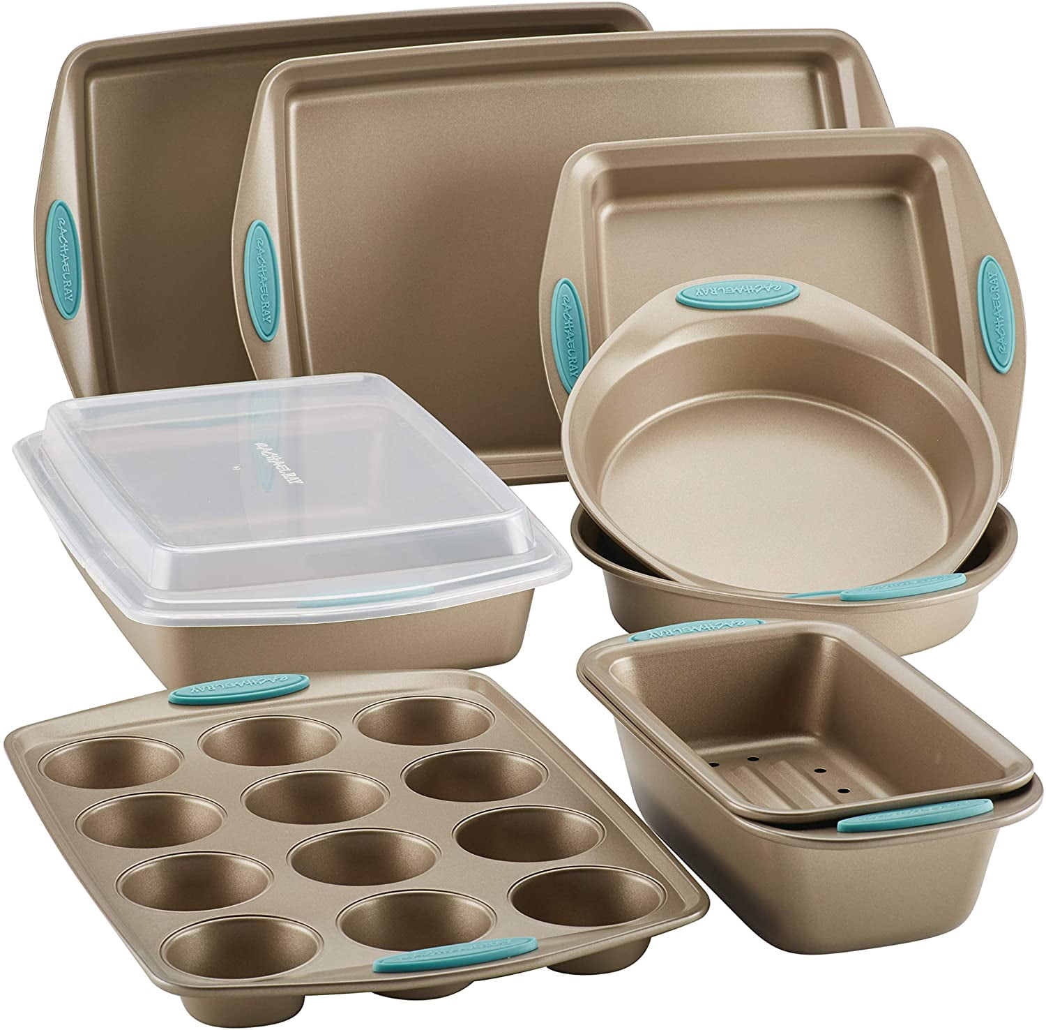 NEW in BOX Rachael Ray Cucina 4-pc Bakeware Set Silicone Grips Nonstick 