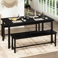 thumbnail image 1 of Lamerge Dining Table Set with 2 Benches, Kitchen Table Set for 4-6 Persons, Kitchen Table of 47.2 x 28.7 x 28.7 Inches, Bench of 41.3 x 11.8 x 17.7 Inches Each, Black, 1 of 8