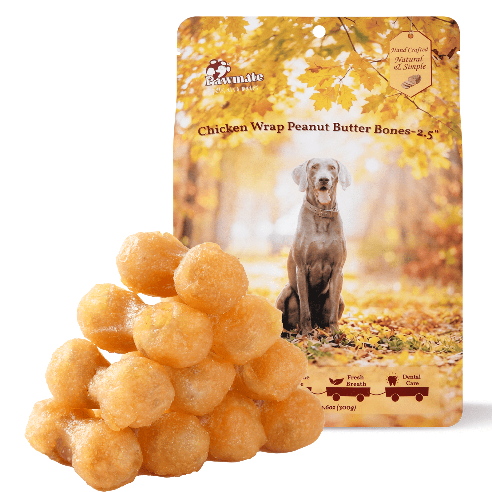 Pawmate Chicken ＆ 2.5" Peanut Butter Bones Dog Treats, Low Fat Natural Treats for All Dogs, 11oz