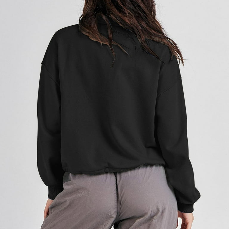 Casual Solid Zipper Turndown Collar Tops Casual Solid Zipper Turndown Collar Tops