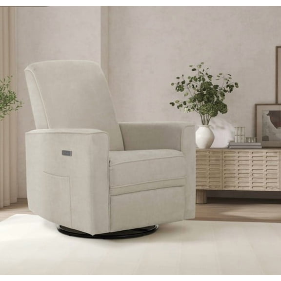 Evolur Harlow Deluxe Upholstered Plush Seating Glider Swivel, Power Recliner with USB Port, Greenguard Gold Certified, Glider Chair for Nursery, Tan