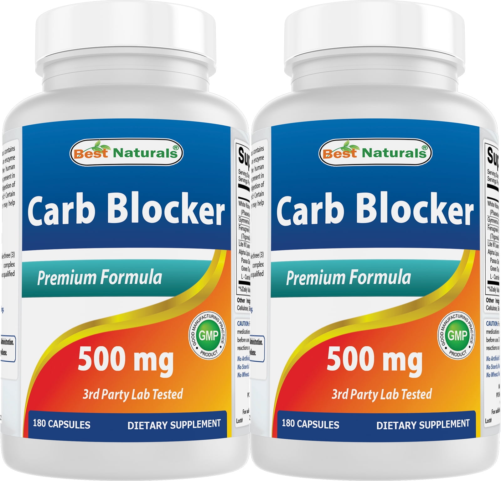 2 Pack Best Naturals Carb Blocker 500 mg 180 Capsules Weight Loss