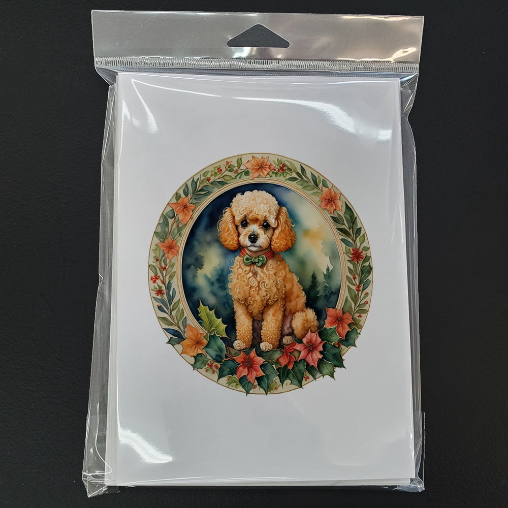 Poodle Christmas Flowers Greeting Cards Pack of 8 7 in x 5 in