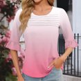 thumbnail image 5 of GERsome Short Sleeve T-Shirts for Women Trendy 3/4 Ruffle Sleeve Crew Neck Loose Fit Shirts Gradient Print Summer Casual Tunic Tops, Sizes S-3XL, 5 of 7
