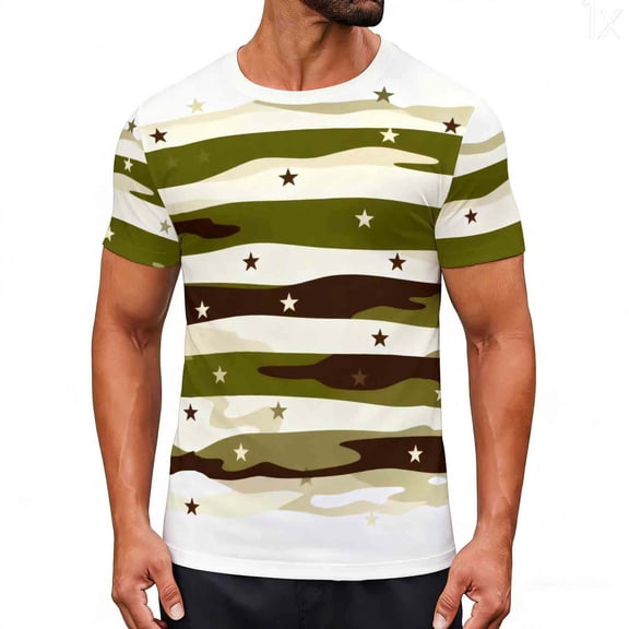 Men's Casual T Shirts for Man Camouflage T-Shirt Sports Fitness Short Sleeve Military Camo Crewneck Shirts, S-3XL