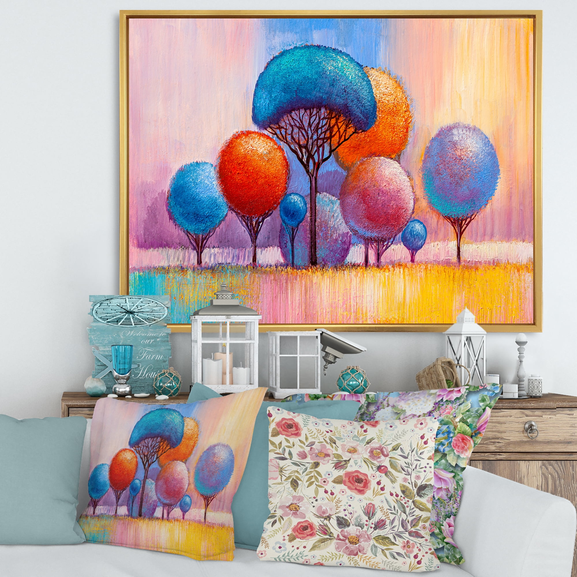 Designart 'Autumn Colorful Fantasy Trees II' Modern Framed Canvas Wall Art Print
