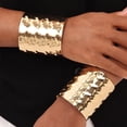 thumbnail image 2 of Juego de 3 pulseras de oro gruesas para mujer, diseño minimalista irregular, pulsera abierto y ancho para brazo, joyería punk, 2 of 3