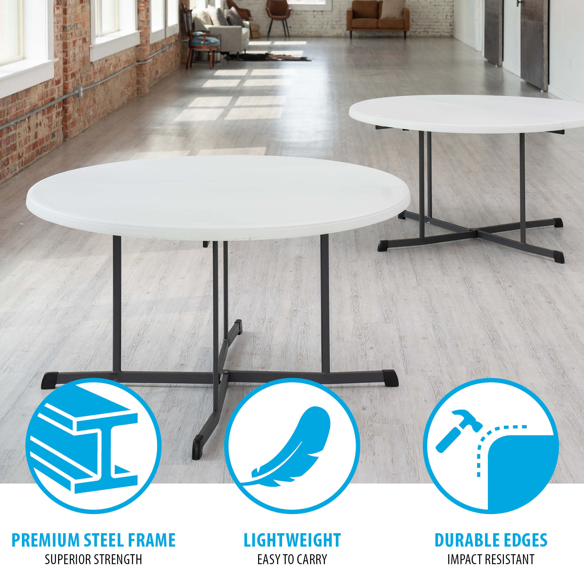 Lifetime 60 in Round Fold-in-Half Folding Table, White Granite photo 5