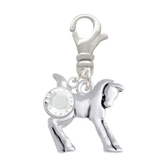 Delight Jewelry Silvertone Equestrian Horse - Silvertone Clip on Charm with Clear Crystal Drop
