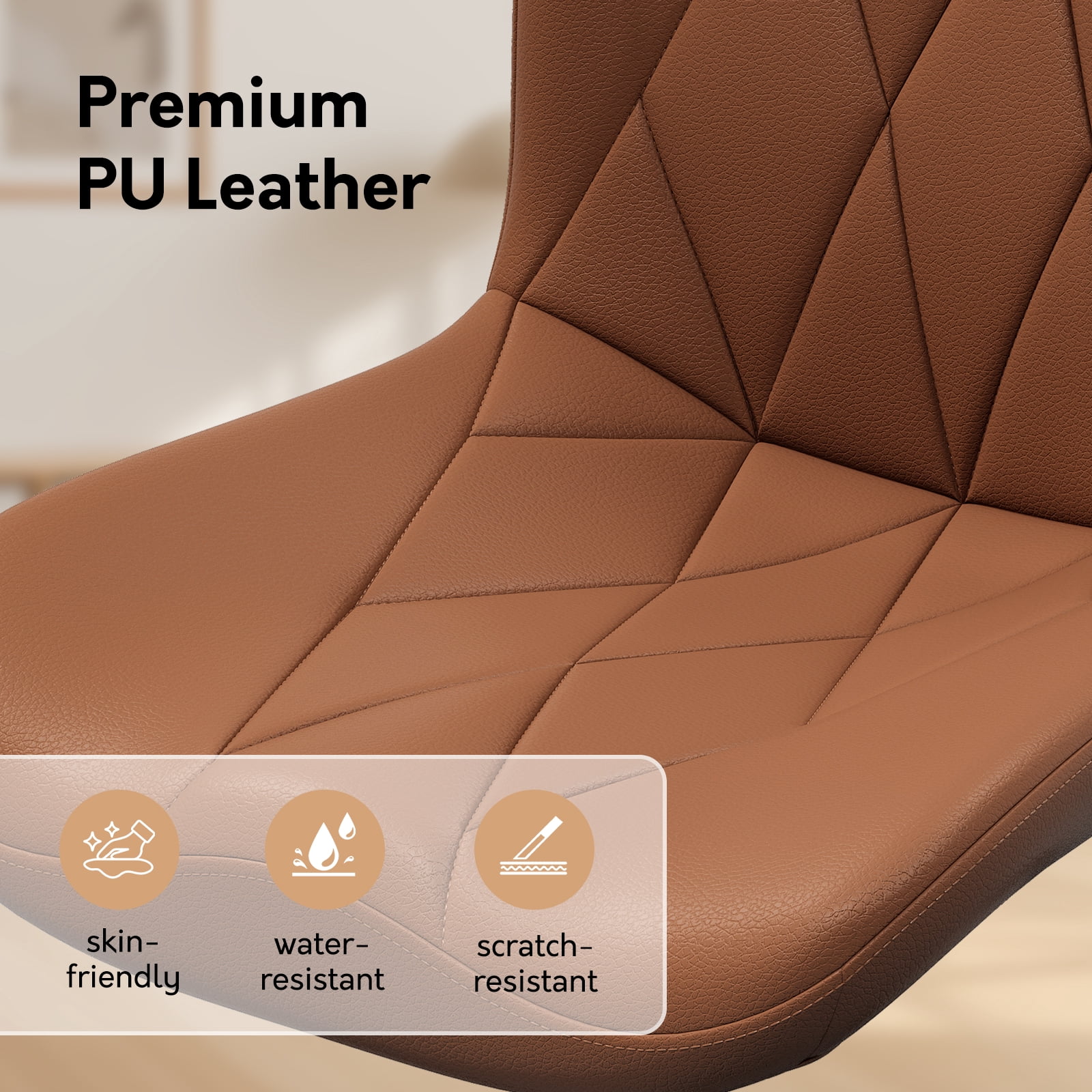 Ninecer Adjustable Armless Office Chair, Leather Desk Chair with Wheels, Office Chair for Home Office, Computer Rolling Chair for Adults, Comfy Task Chair, Brown