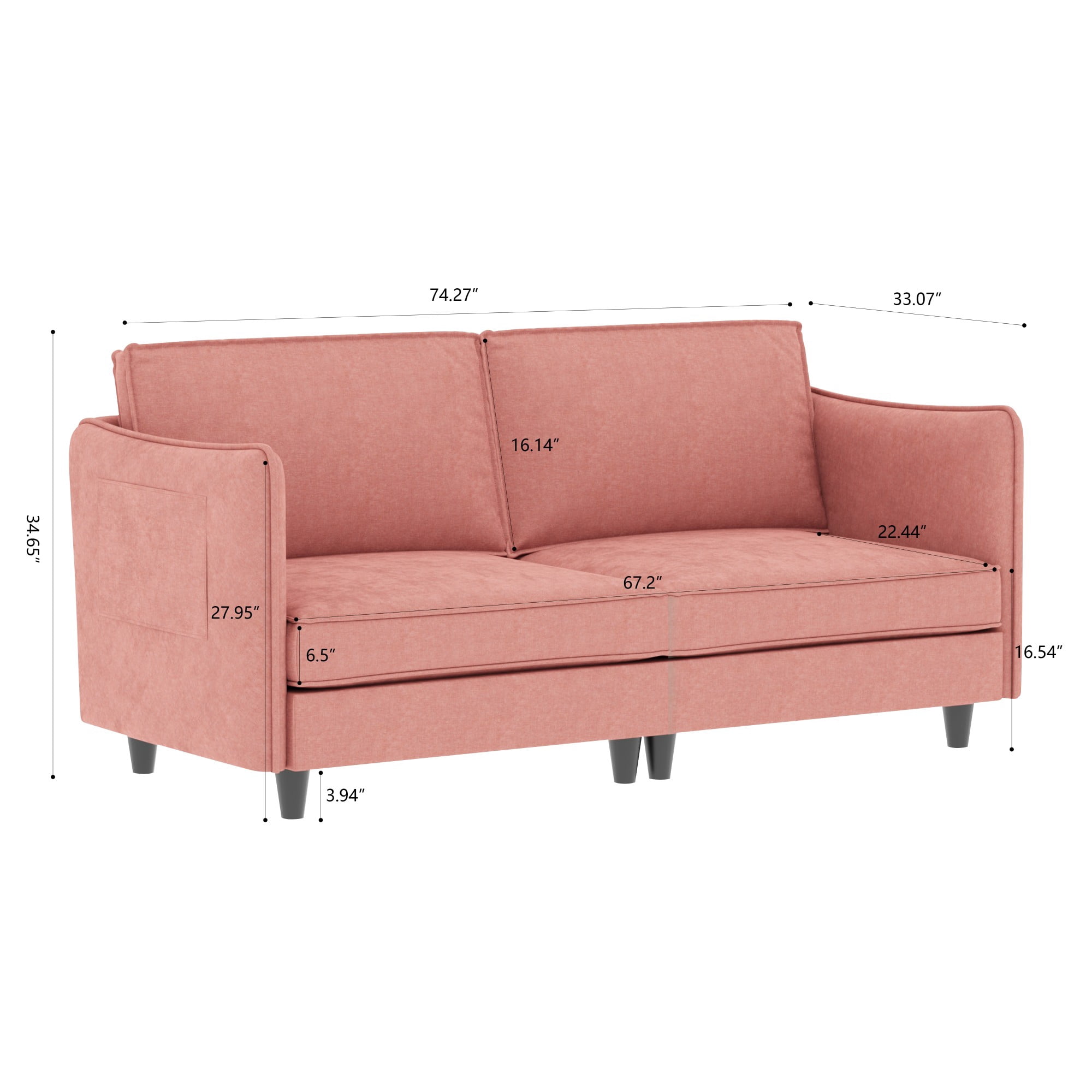 Modern Sofa Couch,74.27'' Loveseat Sofa Mid Century Comfy Couch, 2-Seater Love Seats for Small Spaces, Apartment,Red