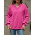 thumbnail image 5 of Womens Oversized V Neck Sweatshirt Fleece Long Sleeve Hoodies Pullover Comfy Top Outfits Rose Red XL, 5 of 9