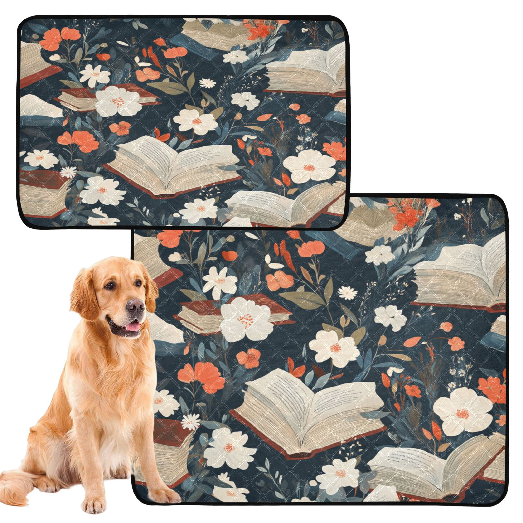 Qxltty Books and Flowers Collide Cat litter Pads Pet Set of 3 Diaper Mats Center Anti-leakage Layer Absorbent Soft and Comfortable