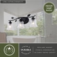 thumbnail image 6 of Fairwood 3-Light 21 in. Wide Matte Black Rustic Bathroom Vanity Lighting Fixture, Clear Ribbed Glass Shade, Dimmable, LED Compatible, Over the Mirror Mounted Metal Wall Sconce, Branch and Leaf Motif, 6 of 12