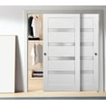 thumbnail image 2 of Sliding Closet Bypass Doors 36 x 84 with hardware | Quadro 4113 White Silk with Frosted Opaque Glass | Sturdy Top Mount Rails Moldings Trims Set | Kitchen Lite Wooden Solid Bedroom Wardrobe Doors, 2 of 5