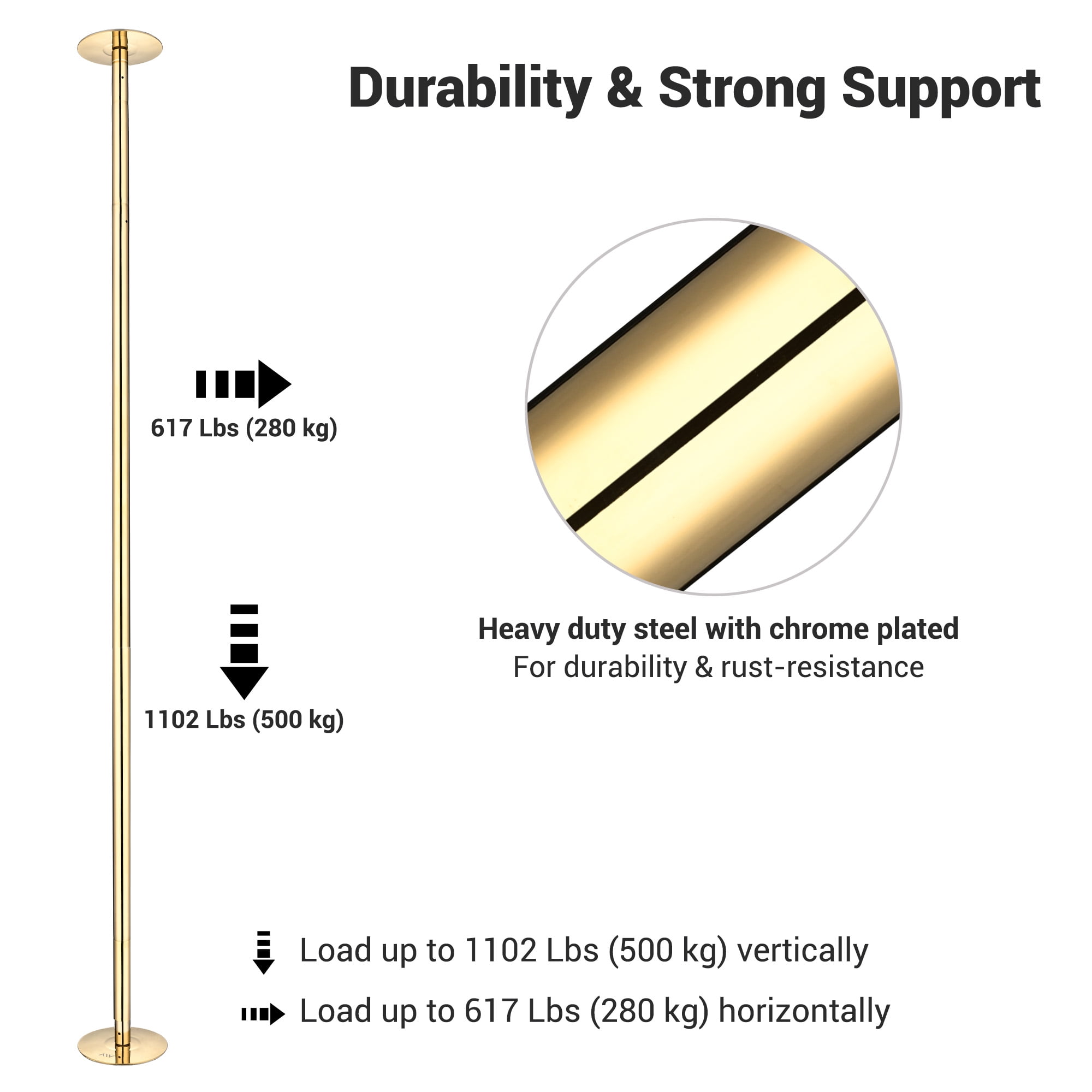 💃 Barre De Pole Dance Yescom - 10 FT - Statique Et Tournante - Kit Complet - Noir - Neuf