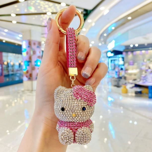 Gran oferta de fábrica, llavero de Hello Kitty con diamantes de imitación ostentosos, bolso de mujer, colgante de moda para coche, llaveros de gato con animal bonito para regalo