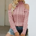 thumbnail image 4 of TMOYZQ Womens Sweaters Dressy Casual Fashion Cold Shoulder Long Sleeve Cable Knit Sweater Jumper Fall Turtleneck Pullover Top on Clearance, 4 of 7