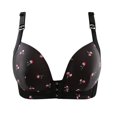 

REORIAFEE Bras for Women Plus Size Print Front Buckle Bra Wireless Underwear Black XL