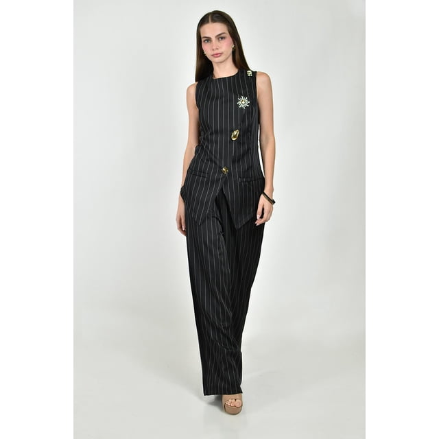 Conjunto elegante a rayas Roman Fashion /Juvenil, 9007 (Negro) negro G