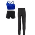 thumbnail image 3 of Linjinx 3Pcs Gymnastic Yoga Dance Outfit for Kids Girls Asymmetrical Spaghetti Straps Vest with Royal Blue 10, 3 of 6
