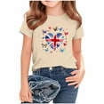 thumbnail image 1 of T-Shirt Graphique à Manches Courtes et Col Rond pour Enfants, Imprimé Drapeau Britannique, Mélange Doux de Polyester et Spandex, Haut Décontracté Respirant, Lavable en Machine, pour Garçons et Filles, 1 of 4