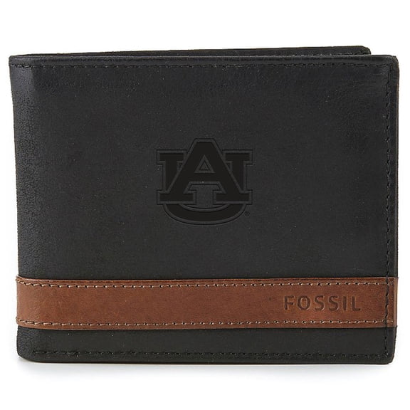 Men's Fossil  Black Auburn Tigers Quinn Flip ID Bifold Wallet