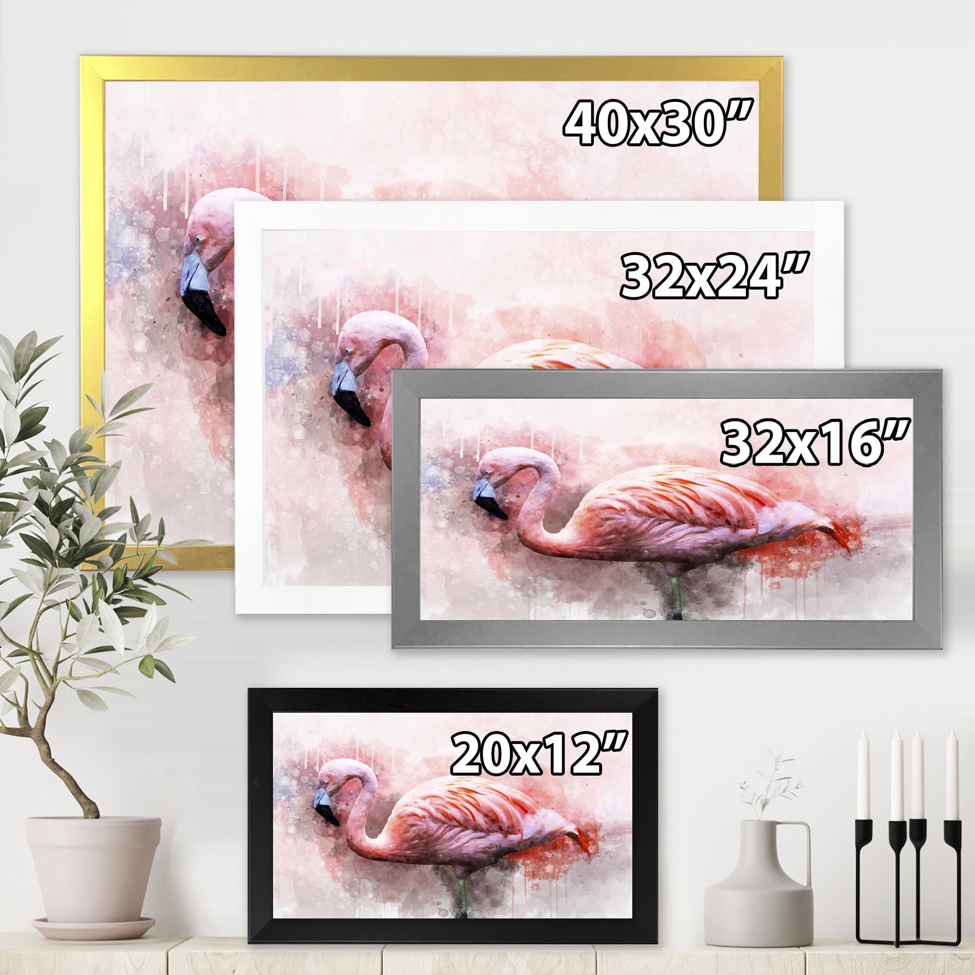Designart 'Abstract Portrait of Pink Flamingo V' Farmhouse Framed Art Print