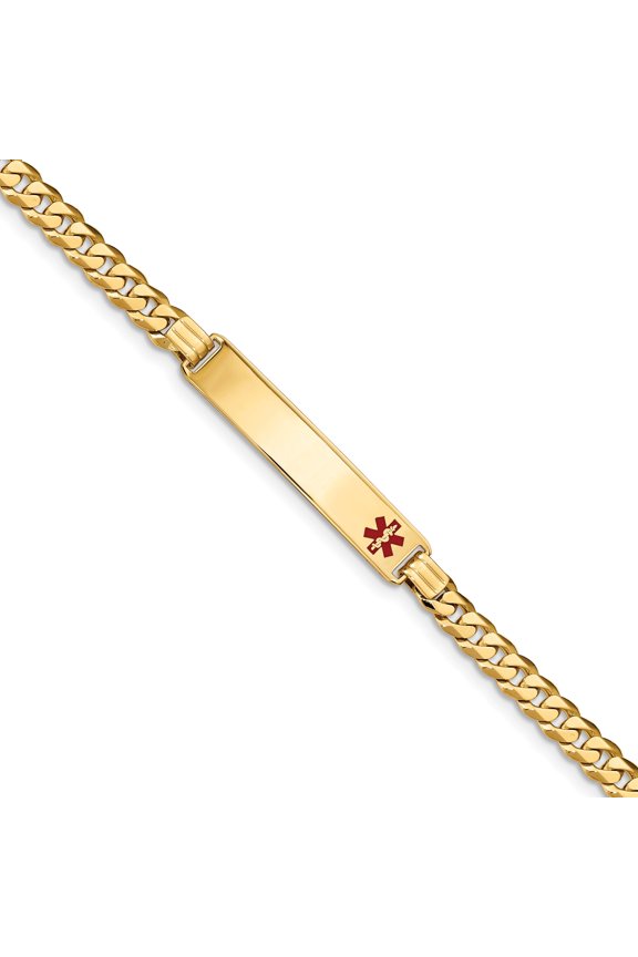 14K Medical Red Enamel Curb Link ID Bracecet in 14k Yellow Gold