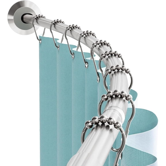 Rustproof Curved Shower Curtain Rod, No Drill Tension or Permanent Mount Adjustable Curved Shower Rod for Bathroom, Easy Install, Rounded for Extra Room, 50 to 72 Inches,