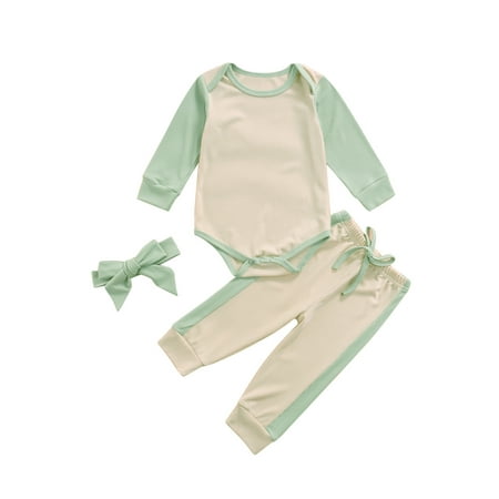 

IZhansean Newborn Infant Baby Girls Boys 3Pcs Fall Outfits Long Sleeve Romper + Pants + Headband Set Cyan 0-6 Months