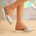 thumbnail image 4 of Women's Closed Toe Wedge Sandals Shiny Slip On Two-Way Wear Lightweight Platform Dress Shoes with Double Straps Silver Size 8.5, 4 of 9