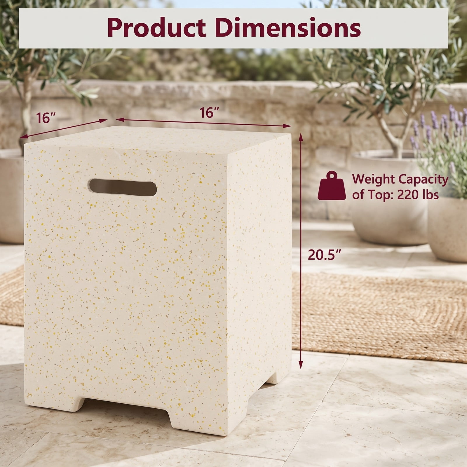 Biotree 2-in-1 Propane Gas Tank Cover Side Table with Protective Polyester Cover, Terrazzo Outdoor Patio End Table for 20 lb Tank, Indoor Accent Table, White