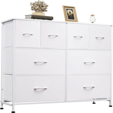 Dresser for Bedroom with 8 Drawers, Wide Fabric Dresser for Storage and Organization, Bedroom Dressers, Chest of Drawers for Living Room, Closet, Hallway, White